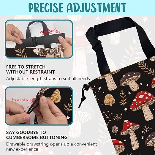 Car Garbage Bag Mushrooms and Golden Leaves Hanging Canvas Car Trash Bag Drawstring Car Back Seat Organizer for Car Back Front Seat Console with Adjustable Buckle