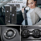 ARTILAURA 11 PCS Bling Car Accessories Set for Women Steering Wheel Covers Butterfly Hanging Seat Belt Cover Air Vent Clips Coasters Cute Glitter Diamond AUTO Accessories Kit (Black)