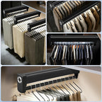 Pull Out Closet Valet Rods with LED Lighting, Adjustable Heavy Duty Steel Clothes Storage Hanger Rail, Sliding Top Mounted Wa