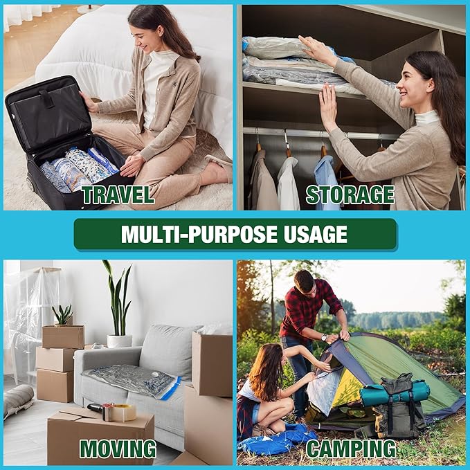 HIBAG Vacuum Storage Bags, 10 Space Saver Bags, Polyethylene (PE), Jumbo & Large Sizes, Zipper Closure, Vacuum Sealed, Ideal 