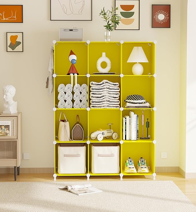 AWTATOS Cube Storage Organizer, Storage Cubes Shelves, 12 Cube Closet Organizers and Storage, DIY Stackable Bookshelf Plastic