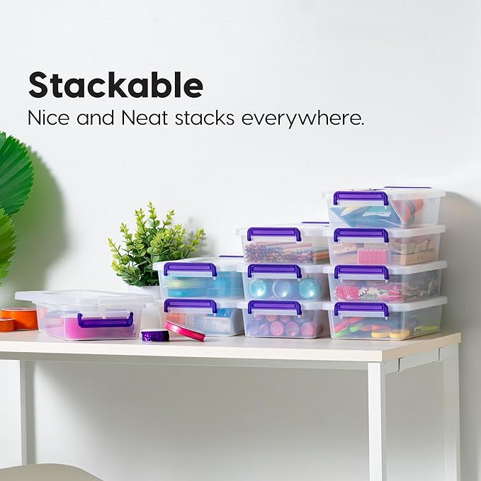 IRIS USA 3 Qt. Plastic Craft Storage Container Bins with Lids, 10 Pack, Small Art & Office Supply Organizer Tote, Sensory Bin