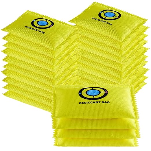 Lounsweer 24 Pack (100g Each) Rechargeable Silica Gel Desiccant Packets, Reusable Moisture Absorber for Storage Bins, Gun Saf