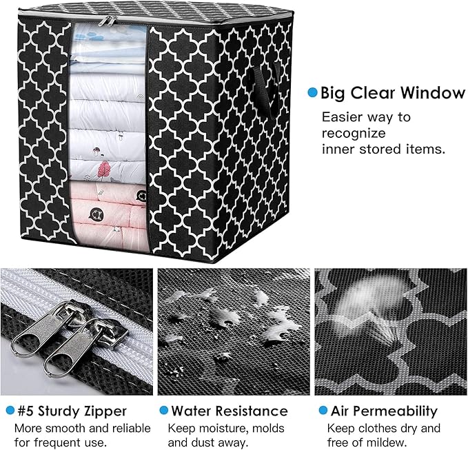 WISELIFE Storage Bags 6 Pack/100L Large Blanket Clothes Organization and Storage Containers for Comforters,Bedding, Foldable 