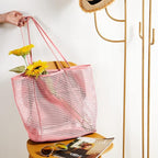 KALIDI BeachNylon Mesh Tote Bag, Casual Tote Bag Hobo Women Foldable MAX 23L Shoulder Bag For Beach Picnic Vacation