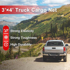 3’x4’ Truck Cargo Net Expands to 6' x 7' with 4"x4" Mesh Grid Super Duty Bungee Heavy Duty Bed Netting for Truck Bed Stretches with 12 Adjustable Metal Carabiners by Cenipar