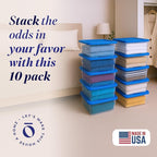 HOMZ 10-Pack Snaplock, Small Clear Plastic Storage Organizer Bins w/Lids, 6 Quart, Blue - Stackable Container Boxes for Bedro