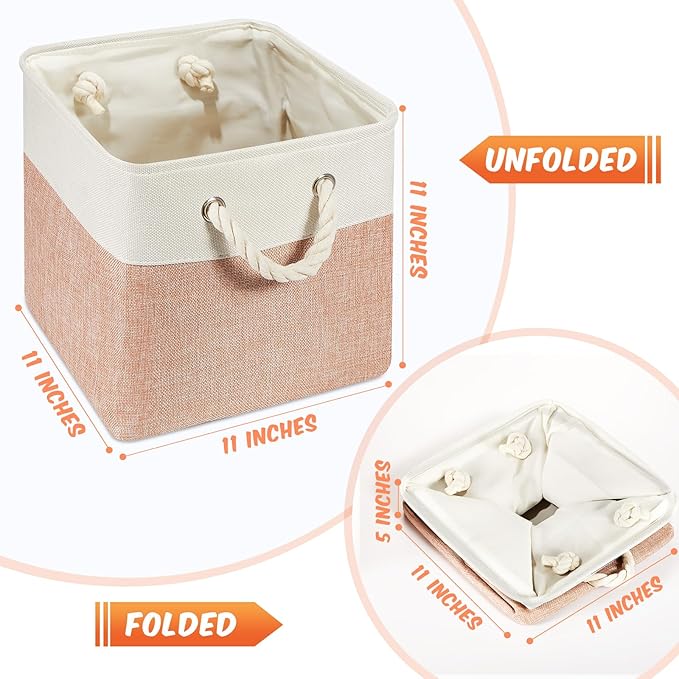 Geiserailie 6 Pcs 11 x 11 Inch Cube Storage Bins Fabric Storage Organizer Bins Foldable Cube Baskets with Sturdy Carry Handle