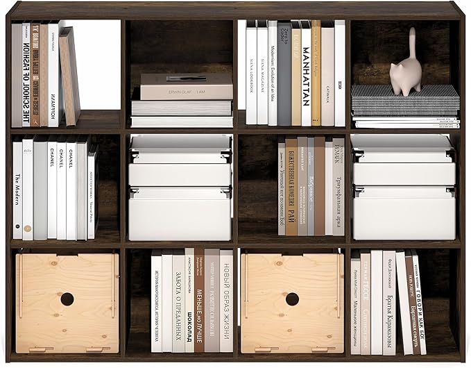 Furinno PELLI Book Shelf, 12-Cube Bookshelf, Cube Storage Organizer Bookcase, 11.7 x 47.6 x 36, for Living Room, Bedroom, Hom