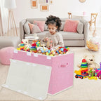 VERONLY Large Collapsible Toy Storage Box with Lid & Handles - Kids Organizer Chest for Toys, Clothes, Blankets (Pink, Nurser