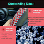 PINCTROT D Shaped Bling Comfy Steering Wheel Cover with Jumbo Crystal Rhinestones, Anti-Slip Diamond Leather, Flat Bottom 14.5-15 Inch (Red)