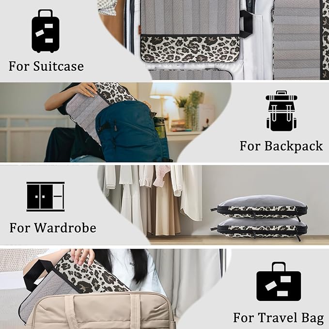 U+U 10 Set Compression Packing Cubes - Ultralight Leopard Travel Organizers with Laundry Bag, Space-Saving Suitcase Organizer