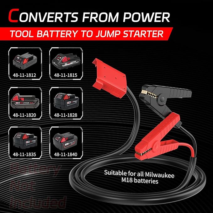 Battery Jump Starter Jumper Cable Clamps for Milwaukee M18 18V, 8AWG 6.3FT Auto Booster Cable for Jump Starting Car Cable Power Tool Line(Battery not Included)
