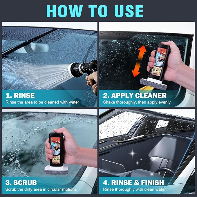 Windshield Oil Film Remover, Car Glass Cleaner Tool for Windshield & Windows, Remove Water Spots, Rain Marks, Haze & Grime, A