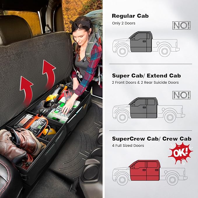 Under Seat Truck Organizer Storage Box with 1 Removable Divider & 5 Storage Mesh Bag, Collapsible Trunk Organizer for Car,