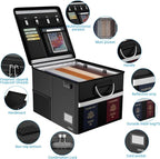 5200℉ Fireproof Document Box with Lock, Waterproof File Organizer with Handle, Portable Collapsible Filing Cabinet with Refle