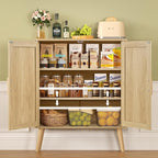 Iwell Storage Cabinet with 2 Shelves, Rattan Cabinet with 2 Doors, Sideboard Buffet Cabinets with Storage for Living Room, Di