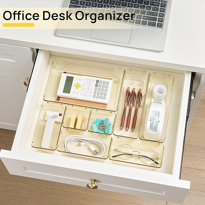 Vtopmart 25 PCS Clear Plastic Drawer Organizers Set, 4-Size Versatile Bathroom and Vanity Drawer Organizer Trays, Storage Bin