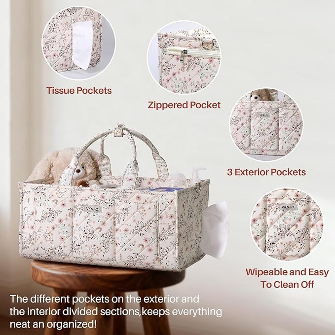 Extra Large Diaper Caddy Organizer – Big Baby Essentials Nursery Storage Basket with Zipper Pocket & Shoulder Strap, Splashpr