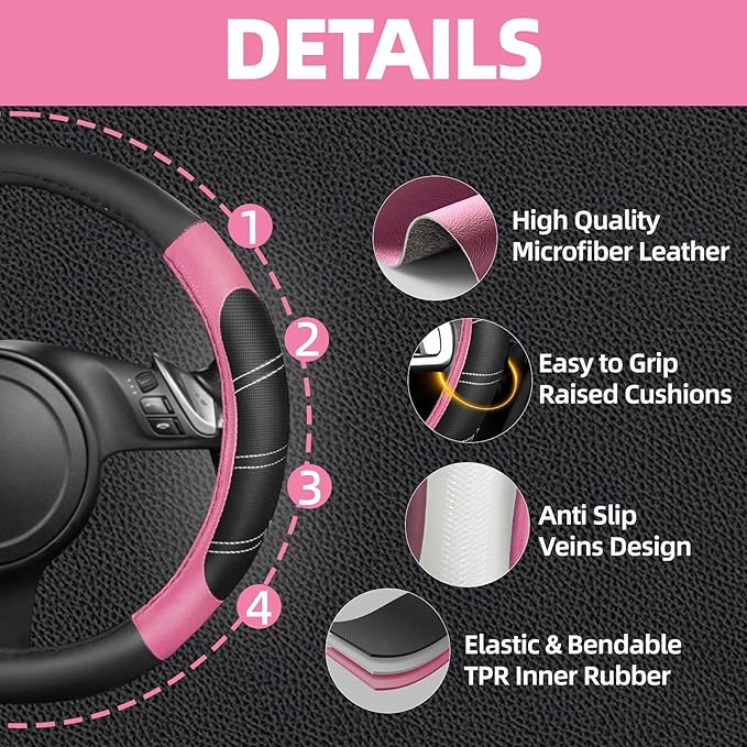 NBTEPEM Customized Auto Car Steering Wheel Cover for Honda Accord, Civic, CR-V, HR-V, Pilot, Microfiber Leather Sport Steerin