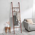 Taozun 6-Tier Wood Blanket Ladder for Living Room, Rustic Wooden Farmhouse Quilt Ladder with 4 S-hooks, 66-Inch Wall Leaning 