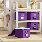Huolewa Upgraded File Organizer Boxes with Lids, Linen Hanging Filing & Storage Boxes with Plastic Slides for Office/Decor/Ho