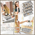 Junkin 12 Pcs Jewelry Tray Velvet Stackable Jewelry Organizer Trays Divided Earring Accessories Storage Containers Box (Rose 
