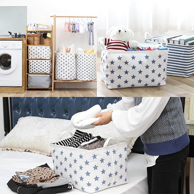 Sea Team Collapsible Canvas Fabric Storage Basket with Handles, Rectangle Waterproof Storage Bin, Box, Cube, Foldable Shelf B