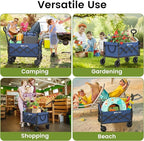 Collapsible Wagon with Wheels, 220 lbs Wagons Carts Foldable Wagon Cart with Flexible Handle, Lightweight Portable Folding Utility Grocery Shopping Cart for Grocery Sports Garden Camping, Blue