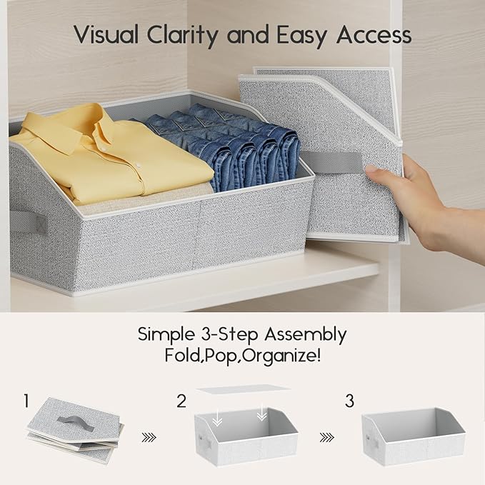 Homsorout Large Closet Organizers and Storage Bins - 6 Pack Trapezoid Storage Baskets for Shelves, Foldable Fabric Baskets wi