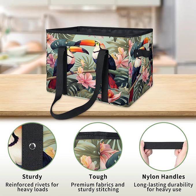 Reusable Grocery Bags Heavy Duty Shopping Bags Foldable Large Tote Bags with Long Handles & Hard Bottom