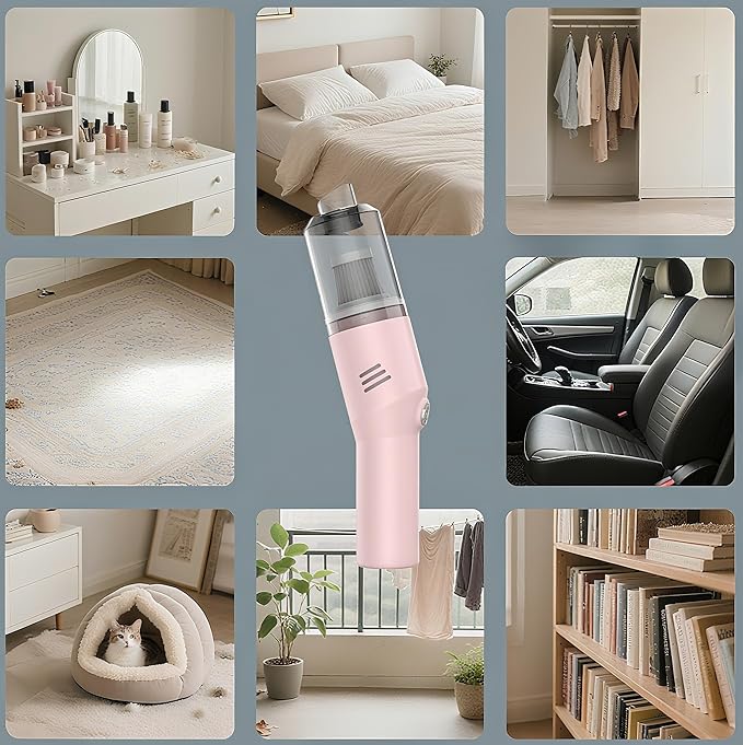 Portable Mini Car Vacuum Cleaner Pink, High Power Cordless(400g) Handheld Rechargeable Vacuum Cleaner for Desk V06