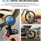 PINKJOY Digital Tire Pressure Gauge with Inflator, 250 PSI Air Chuck and Compressor Accessories Heavy Duty with Quick Connect Coupler, 0.1 Display Resolution for Car, SUV, Truck, Motorcycle, RV
