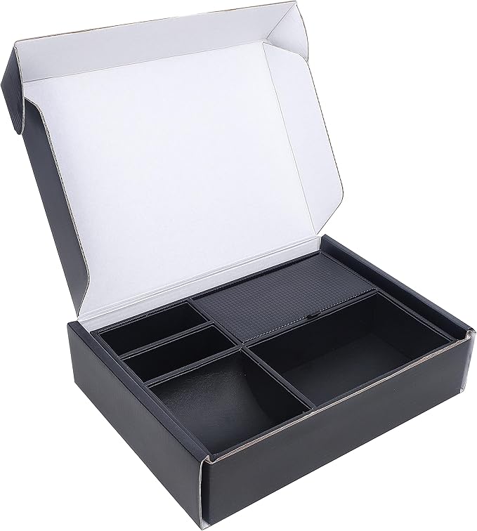 Zcaukya Men's Valet Tray, Jewelry Box Nightstand Organizer with 5 Compartments for Phone Keys Wallet Watch Glasses, Faux Leat