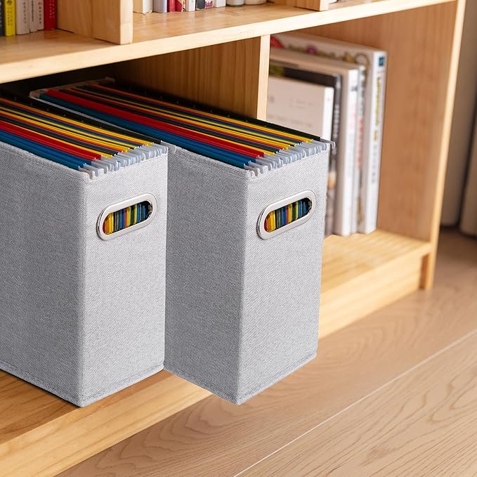 4 Pack Letter Size File Storage Box Collapsible, Fabric Hanging File Folders Organizer, Portable Office Document Holder with 