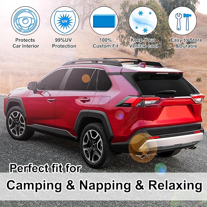 TINGLU Window Shades for Toyota RAV4 2019-2025 2026 Accessories Car Side Full Windows Rear Triangular Windshield Sun Shade Sun UV Rays & Privacy Protection for Camping,Napping,and Relaxing 8PCS