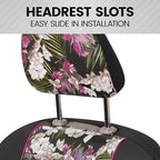 BDK Pink Flower Faux Leather Car Seat Covers for Front Seats, 2 Pack – Floral Pattern with Matching Headrest, Easy Installati