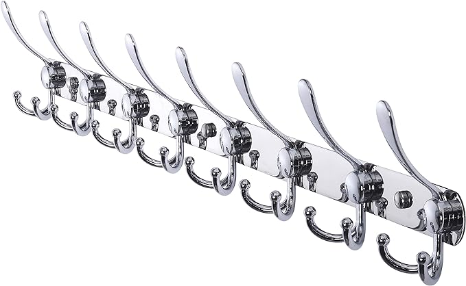 Dseap Coat Rack Wall Mount - 29.5” Long 8-Tri-Hooks Heavy Duty Coat Hanger Rail Wall Hooks for Hanging Coats Hats Clothing Cl