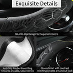 PU Leather Steering Wheel Cover 14.5-15 Inch, Carbon Fiber Style Grip, Non-Slip & Breathable, Universal for Sedan SUV Truck V