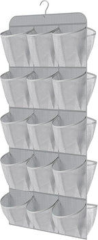 MISSLO 30 Large Pockets Dual Sided Hanging Shoe Organizer for Closet with Rotating Hanger Hanging Shoe Shelves, Grey