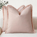 Foindtower Set of 2 Decorative Linen Fringe Throw Pillow Covers Boho Farmhouse Cushion Cover with Tassels Soft Accent Pillowc