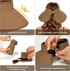 Sun Visor Hat for Women, Wide Brim Straw Summer UV Protection Hat, Foldable Roll-up Packable Beach Cap