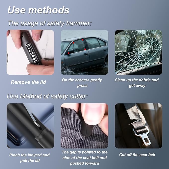 Upgraded 2026 Safe Hammer Glass Breaker Flashlight Car Parking Card, Car Hammer Seatbelt Cutter Window Breaker Emergency Esca