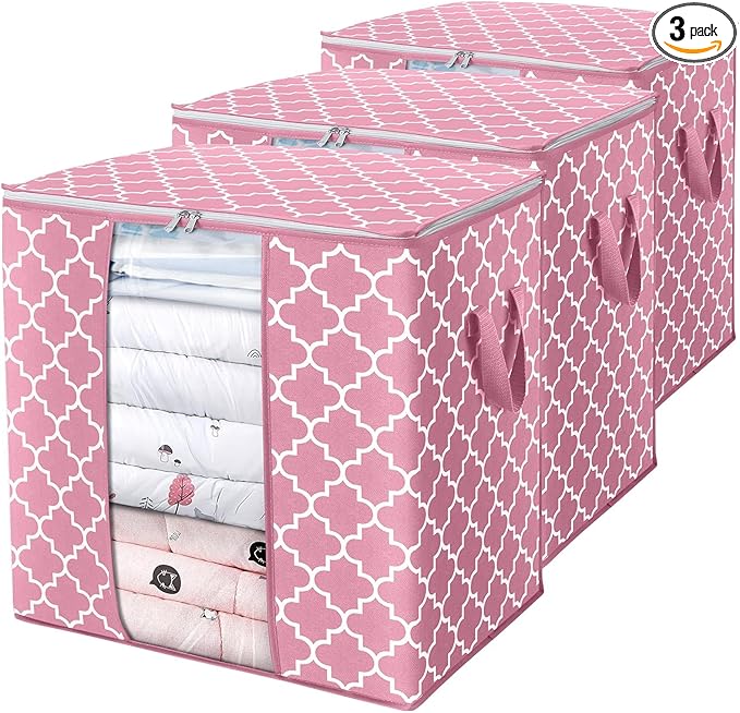 WISELIFE Storage Bags 3 Pack/100L Large Blanket Clothes Organization and Storage Containers for Comforters,Bedding, Foldable 