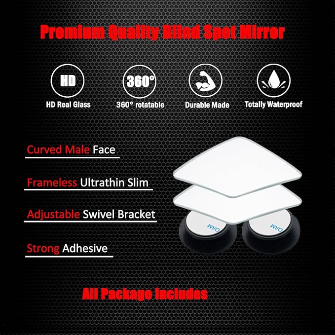Ampper Rhombus Shaped Blind Spot Mirror, HD Glass Frameless Convex Wide Angle Rearview Blindspot Car Mirror for Car SUV and Truck (Pack of 2)