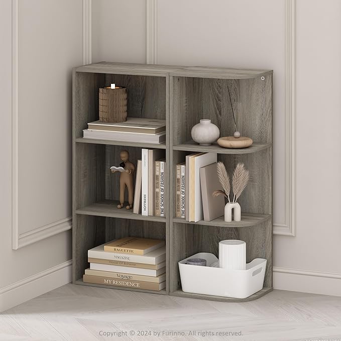 Furinno Reed Corner Shelf, 3-Tier Corner Bookshelf, Book Shelf, Corner Shelves, Storage Rack, for Organization and Storage, H