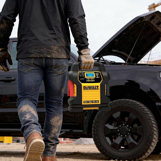 DEWALT DXAEJ14 Digital Portable Power Station Jump Starter - 1600 Peak Amps with 120 PSI Compressor for Tires, Sports