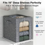 GoMaihe Clothes Storage Bins Metal Frame: 55L Extra Large Stackable Closet Storage Bin with Lid & Clear Window, Heavy Duty Bl