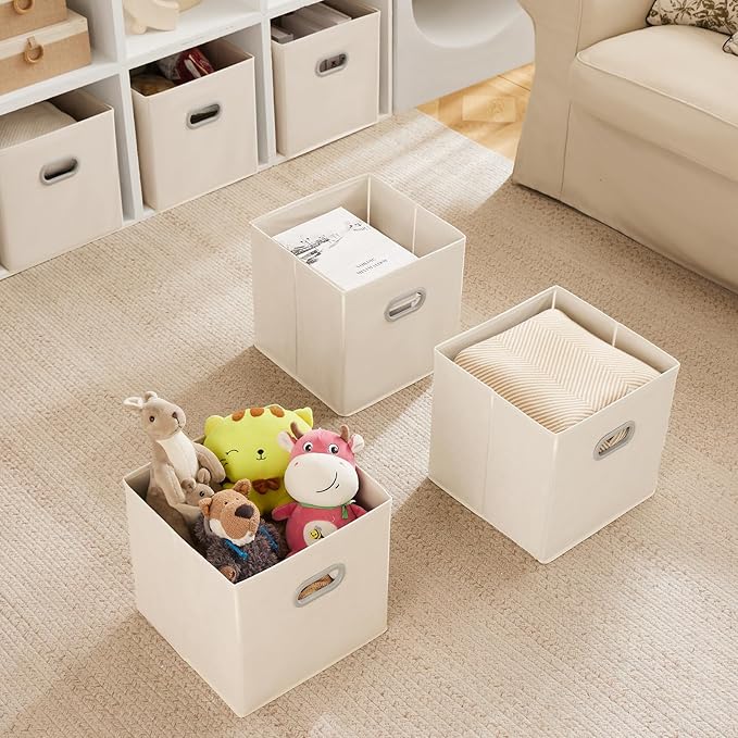 MAX Houser 6 Pack Foldable Fabric Storage Bins with Handles - Ideal for Closet Organization, Bedroom and Nursery（ Beige, 12"x