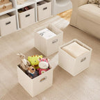 MAX Houser 6 Pack Foldable Fabric Storage Bins with Handles - Ideal for Closet Organization, Bedroom and Nursery（ Beige, 12"x
